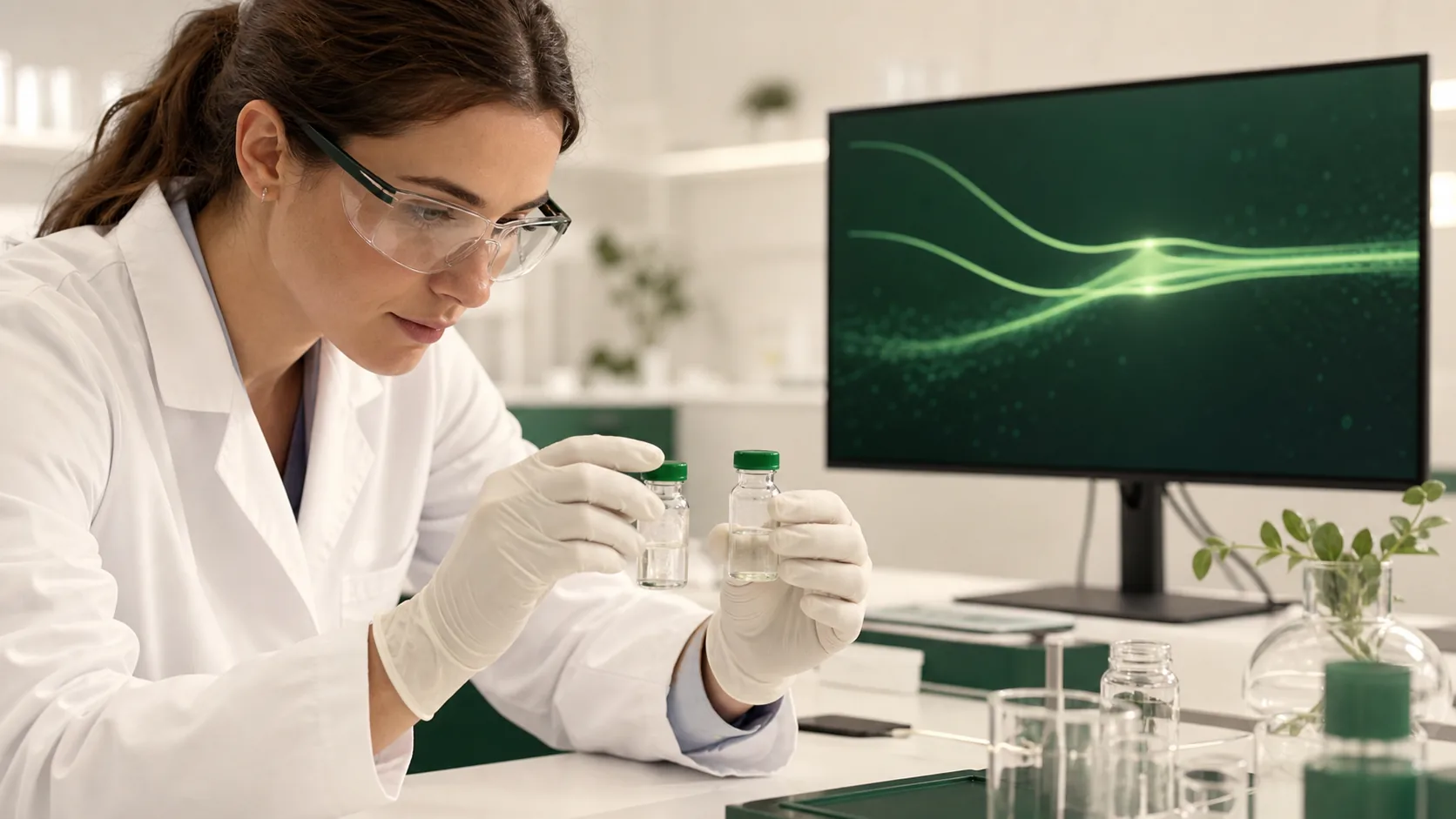 Researcher comparing paired peptide samples and analytical response curves