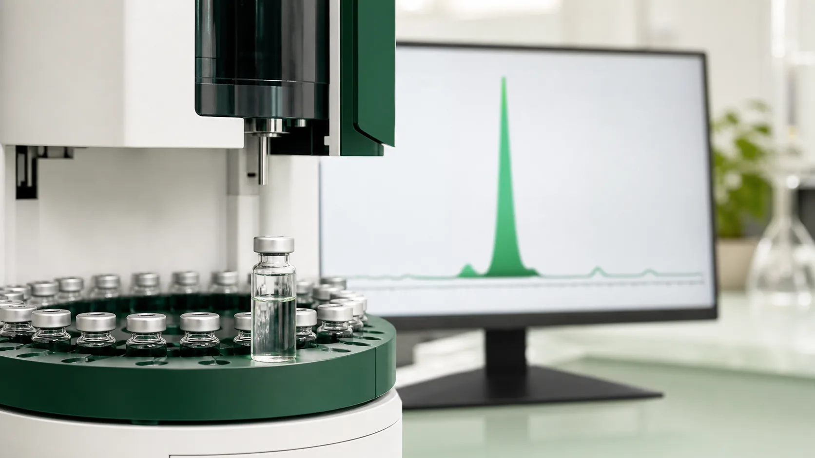 HPLC autosampler and chromatogram used for peptide purity analysis