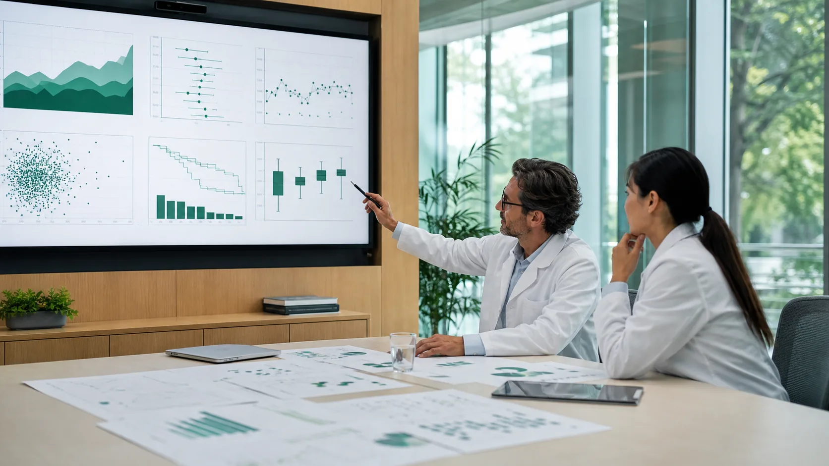 Research scientists reviewing anonymized clinical study data